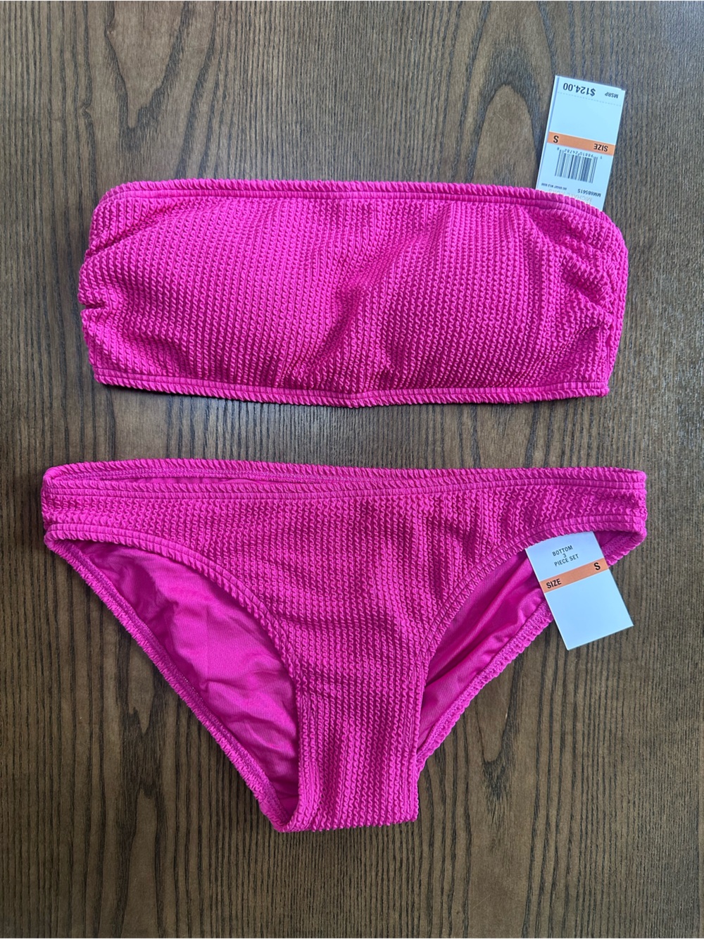 Michael Kors Pink Textured Strapless Bandeau Bikini Set - 3 Pieces With Skirt